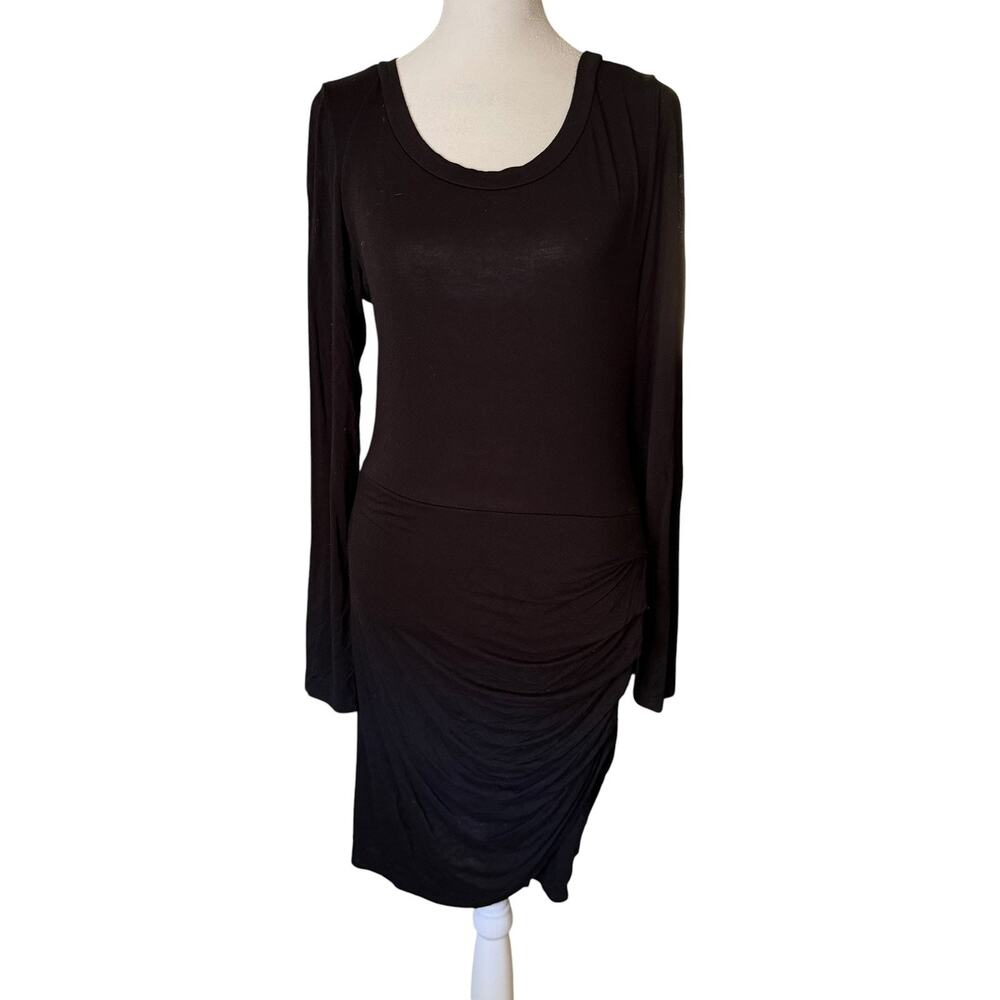Stella Luce Womens Large Mini Sheath Dress Long Sleeve Black Thin Rayon Viscose